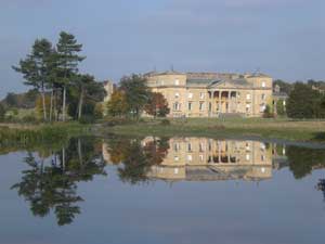 The House at Croome reflected in the lake landscaped by Capability Brown