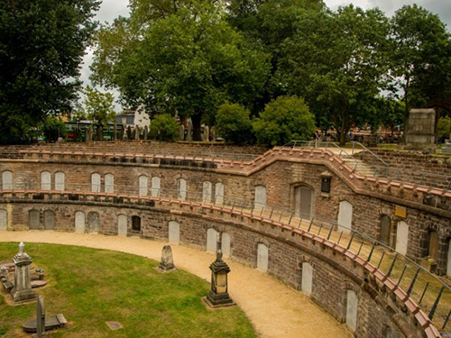 view of catacombs in Warstone Cemetery